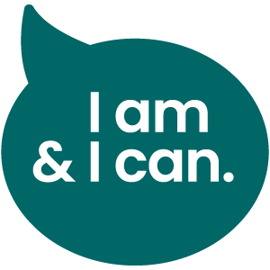 I am & I can logo in speech bubble