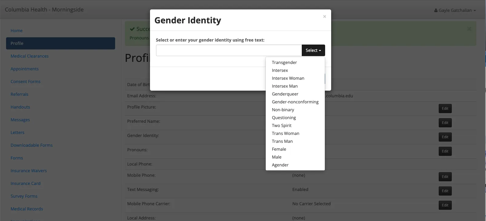 Screenshot of Patient Portal