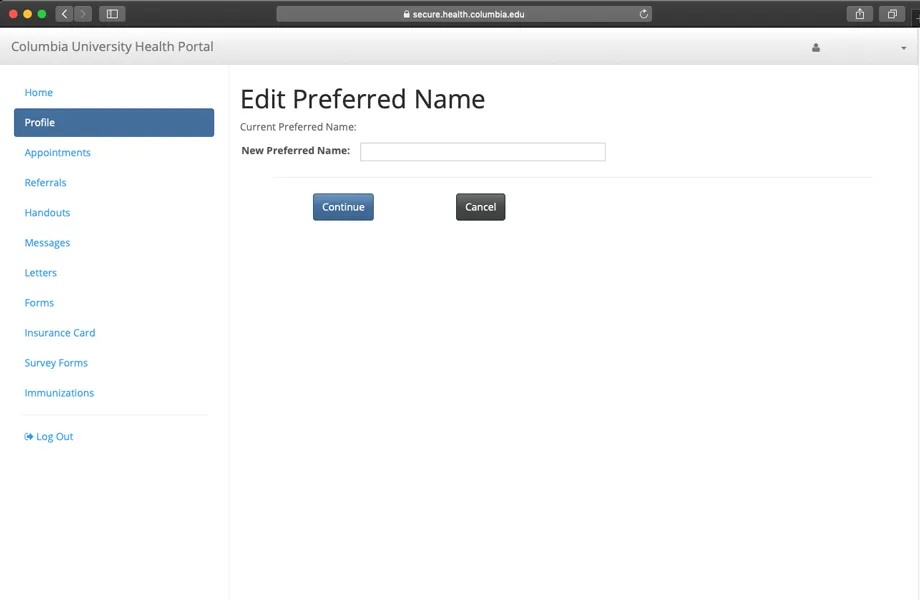 Screenshot of Patient Portal