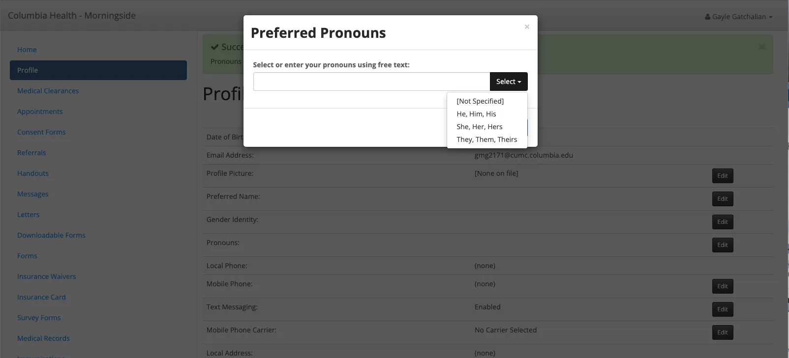 Screenshot of Patient Portal